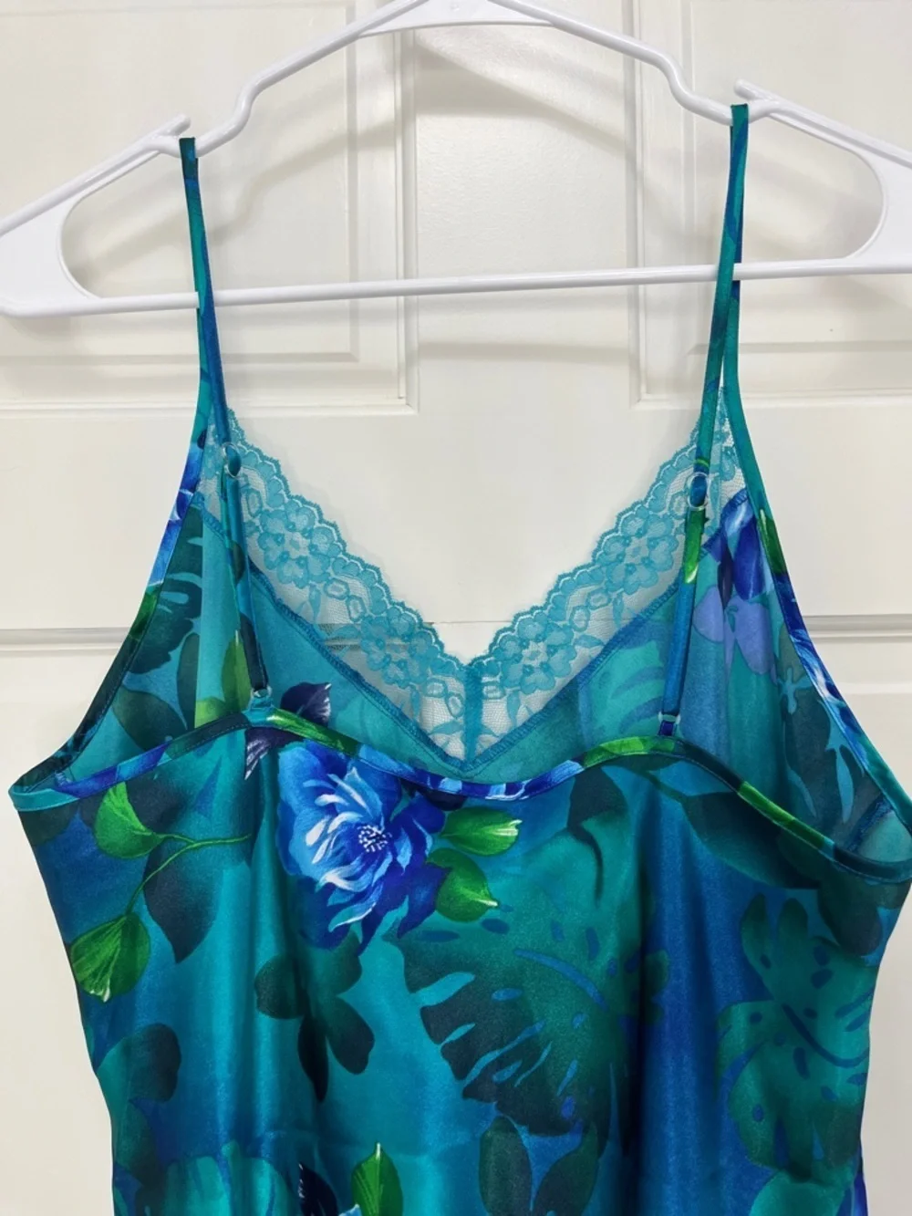Y2K Tropical Floral & Monstera Leaf Print Satin Slip Dress - Size Large